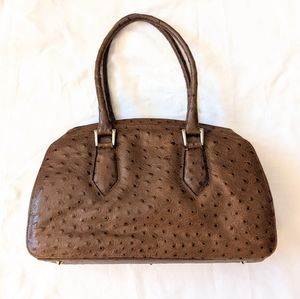 Carla Mancini vintage ostrich print brown leather shoulder bag